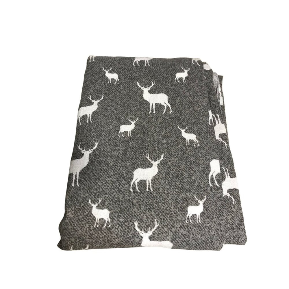 Deer Print Twin Flat Sheet Fleece Like Gray & White Safdie Hunting Cabin Cottage